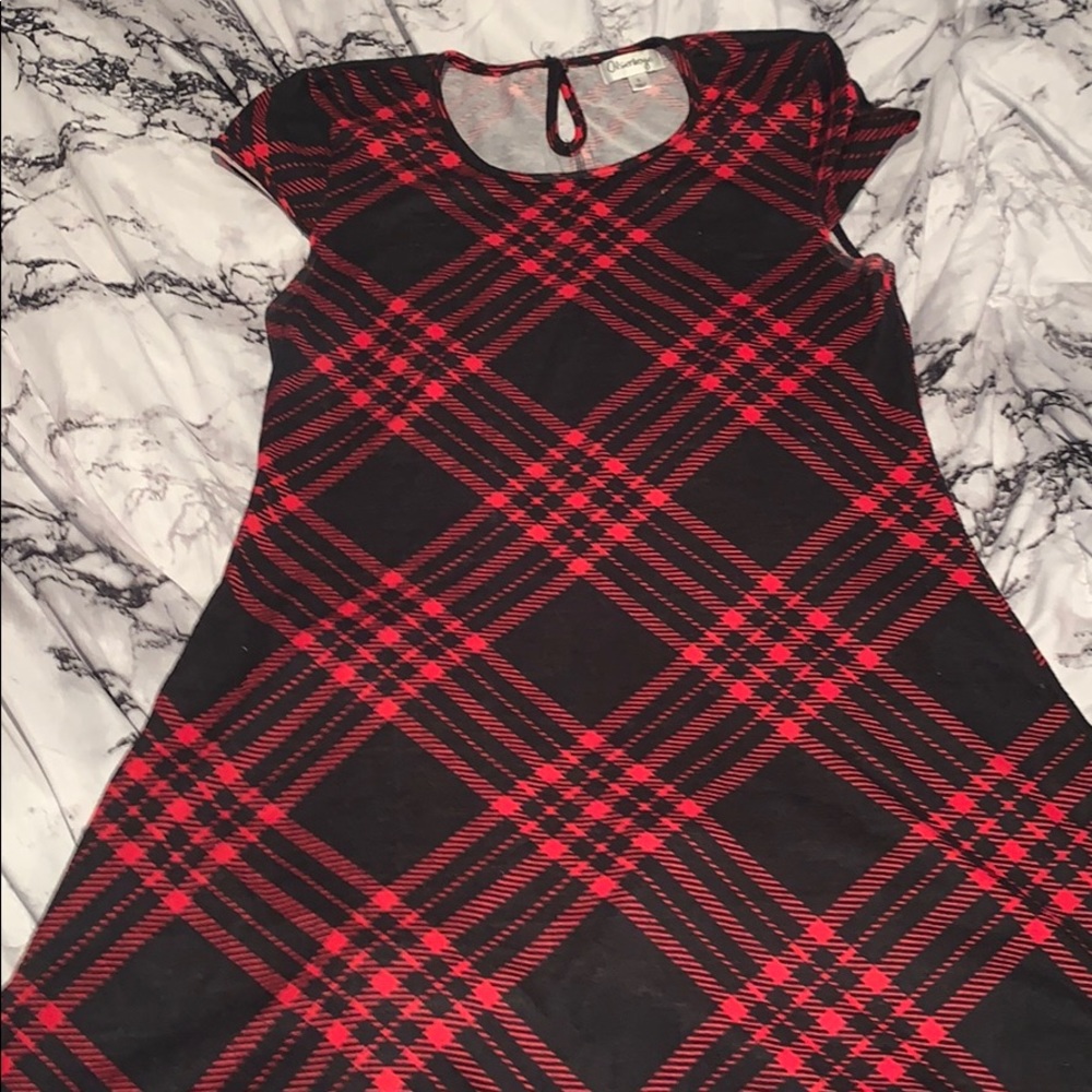 Plaid mini a line dress with key hole back